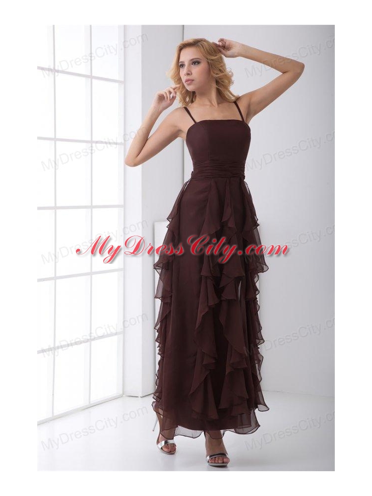 Column Brown Chiffon Ankle-length Prom Dress with Straps