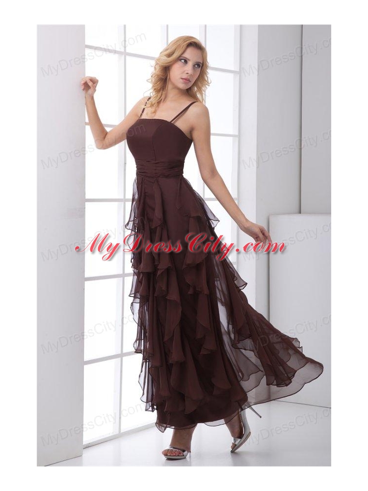 Column Brown Chiffon Ankle-length Prom Dress with Straps