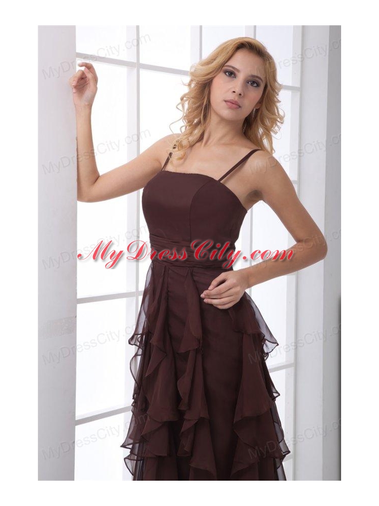 Column Brown Chiffon Ankle-length Prom Dress with Straps