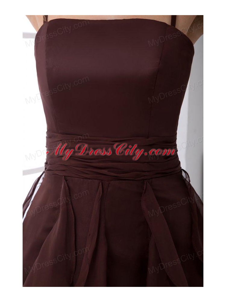 Column Brown Chiffon Ankle-length Prom Dress with Straps