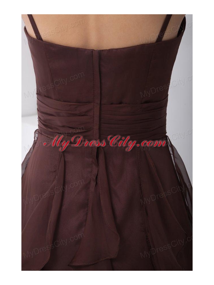 Column Brown Chiffon Ankle-length Prom Dress with Straps