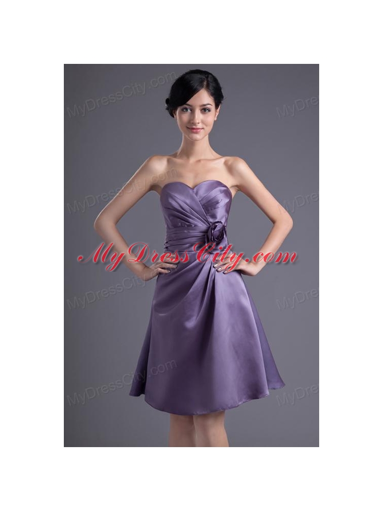 Column Hand Made Flower Sweetheart Purple Ruching Mini-length Prom Dress