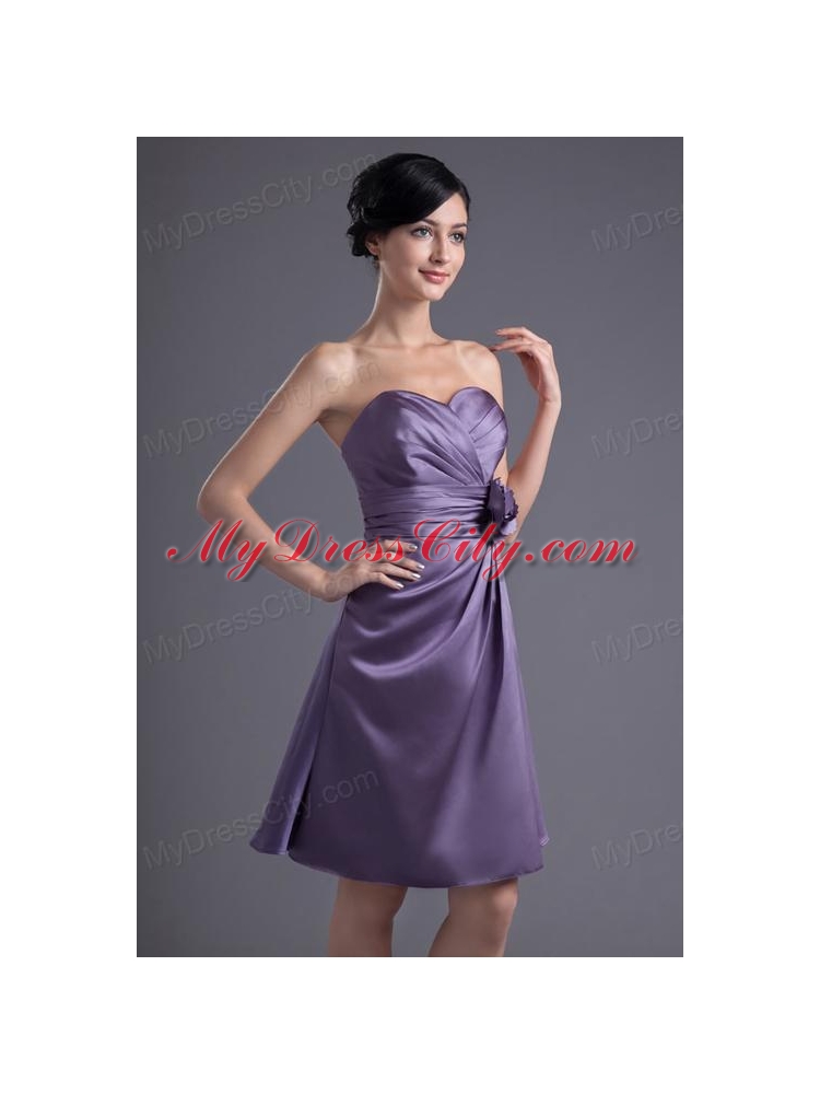 Column Hand Made Flower Sweetheart Purple Ruching Mini-length Prom Dress