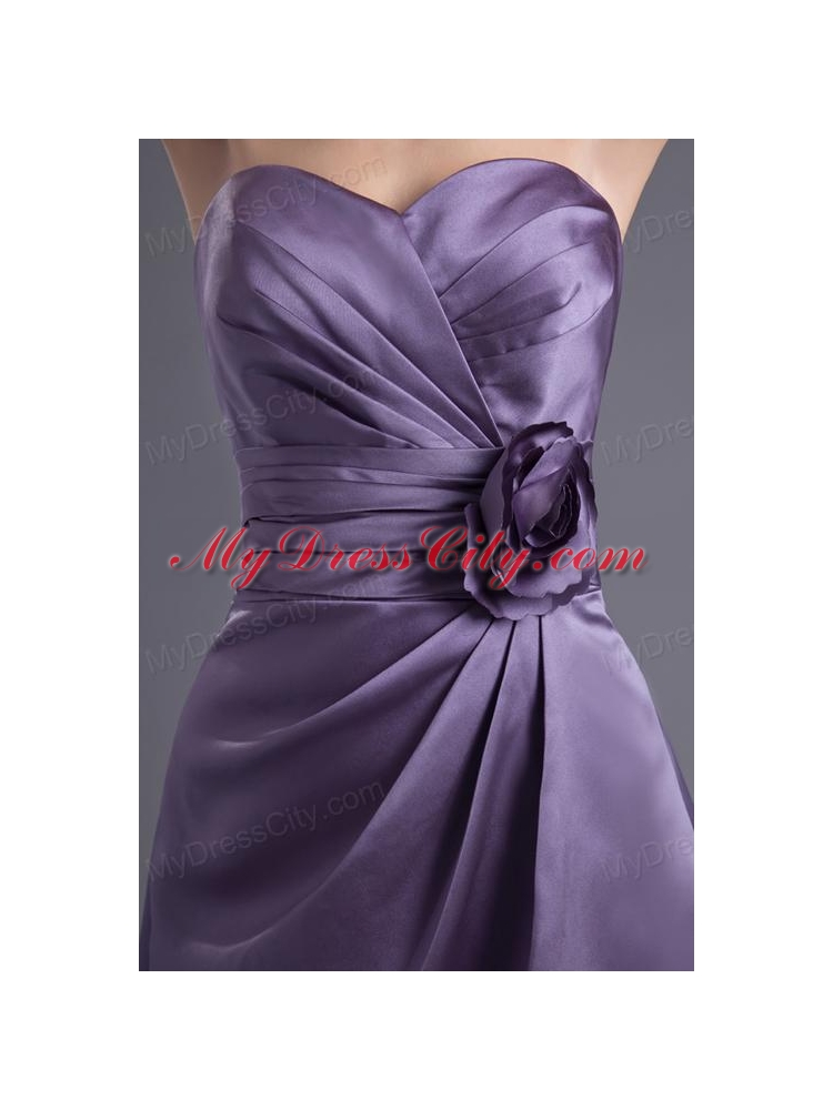 Column Hand Made Flower Sweetheart Purple Ruching Mini-length Prom Dress