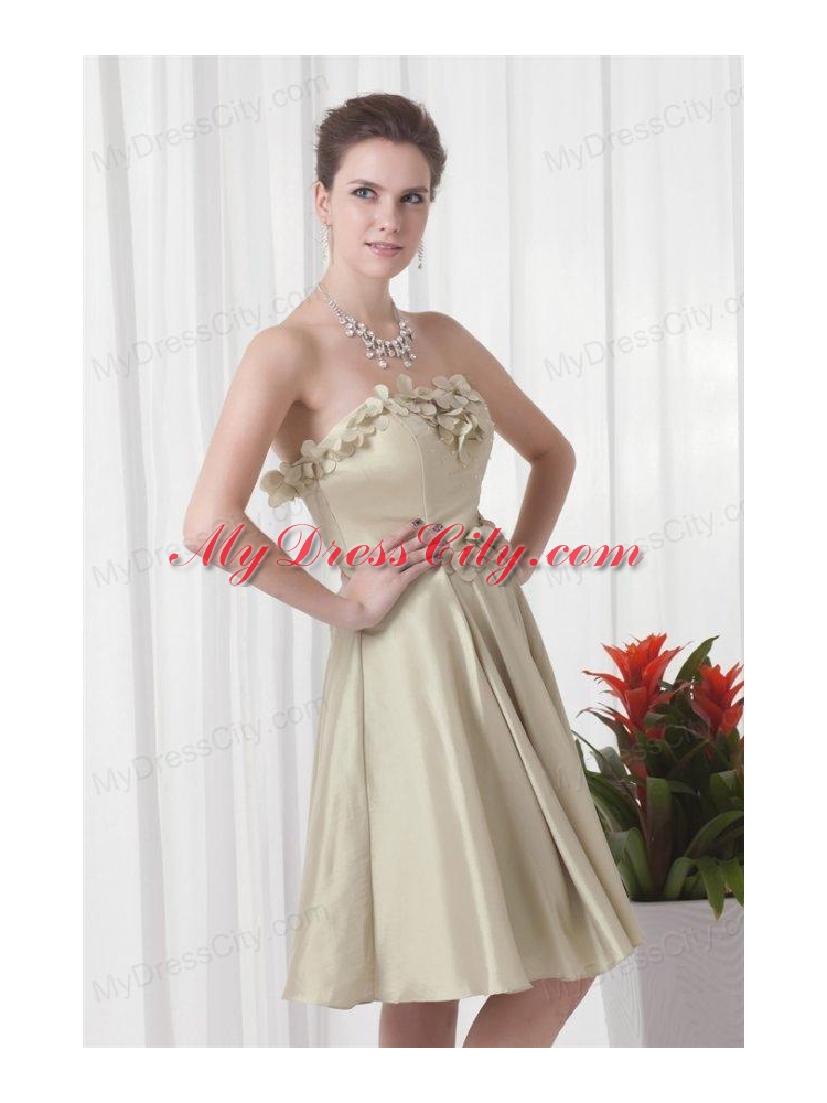 Column Sweetheart Chiffon Spring Green Ruching and Hand Made Flowers Prom Dress