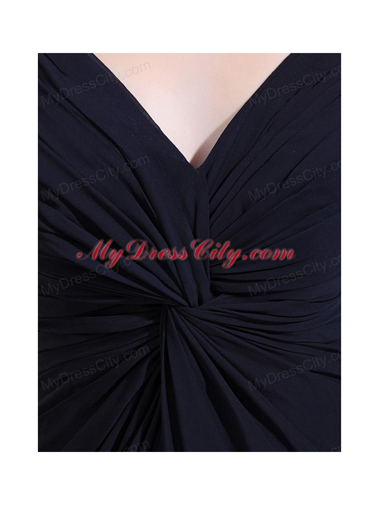 Empire Floor-length Straps Ruching Navy Blue Prom Dress