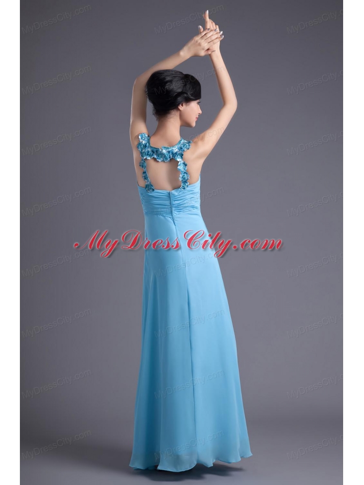 Empire Halter Top Floor-length Beading Aqua blue Prom Dress