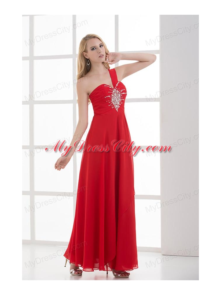 Empire One Shoulder Floor-length Chiffon Red Prom Dress