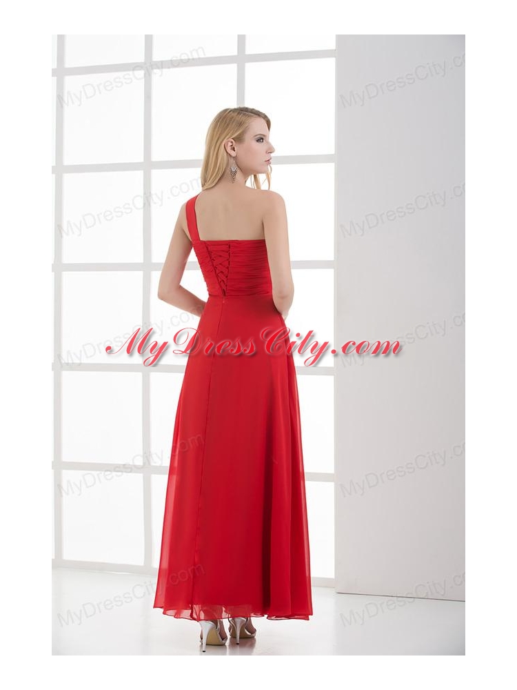 Empire One Shoulder Floor-length Chiffon Red Prom Dress