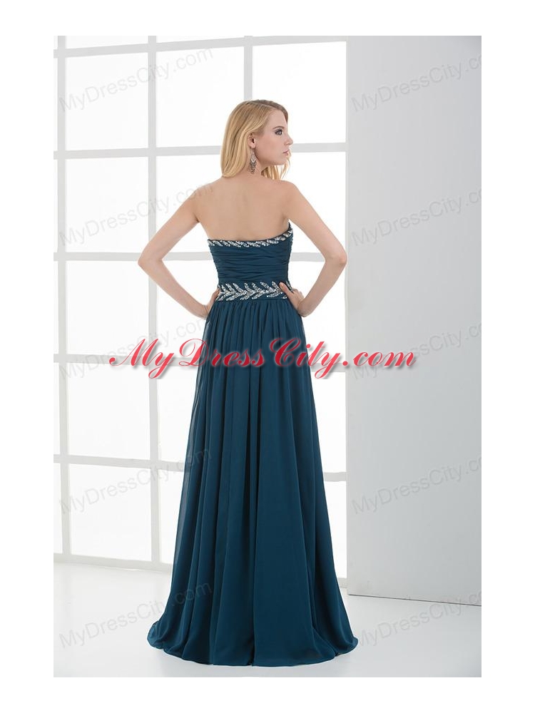 Empire Strapless Beading Blue Floor-length Chiffon Prom Dress