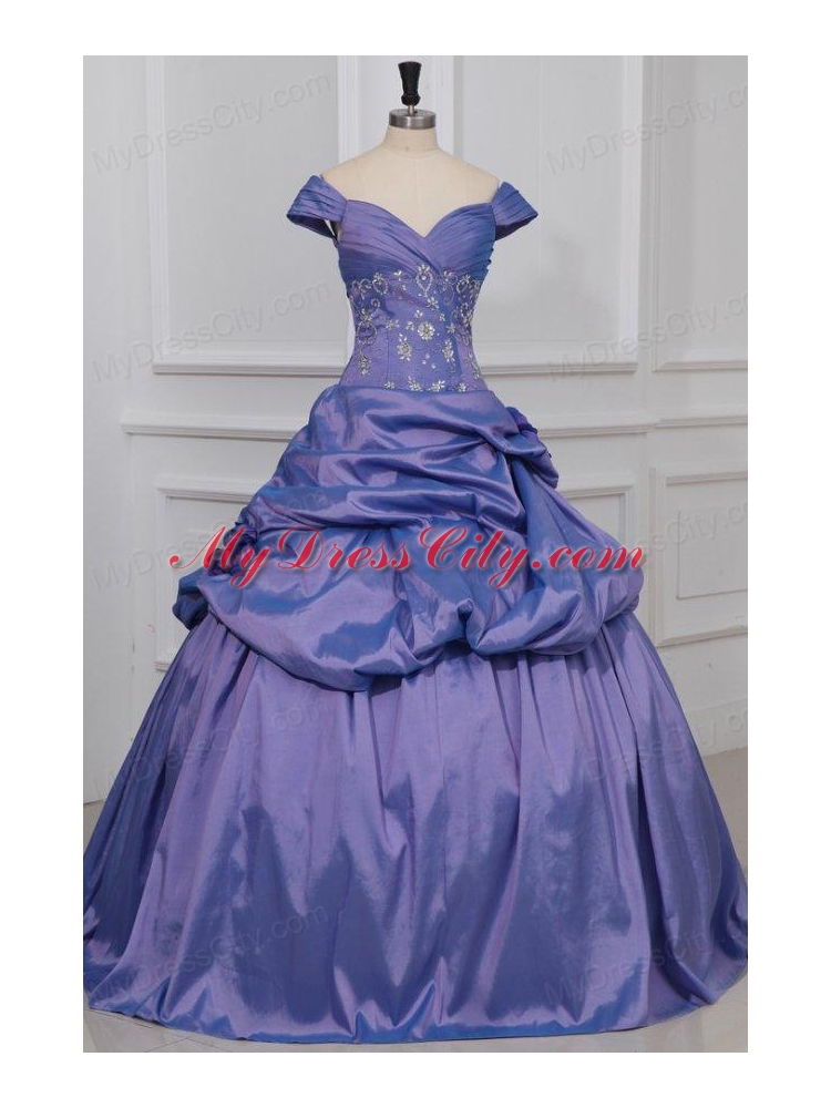 Lavender Off The Shoulder Beading and Flowers Quinceanera Dress