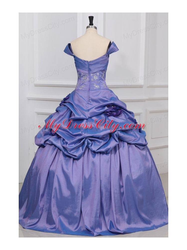 Lavender Off The Shoulder Beading and Flowers Quinceanera Dress