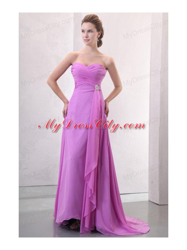 Lilac Empire Sweetheart Ruched Prom Dress with Brush Train