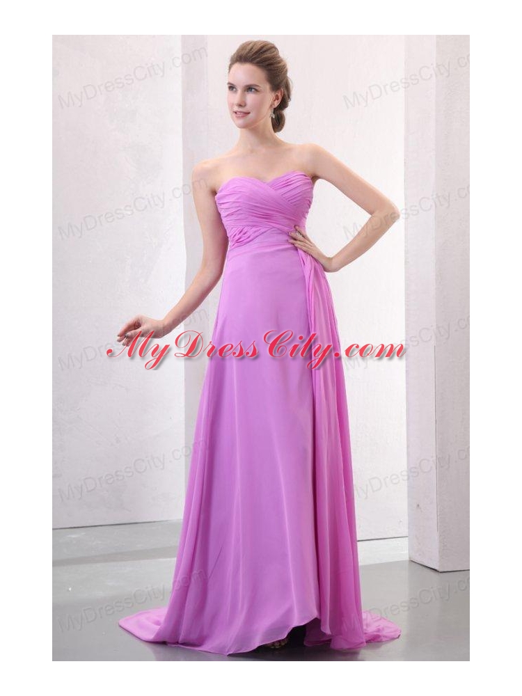 Lilac Empire Sweetheart Ruched Prom Dress with Brush Train