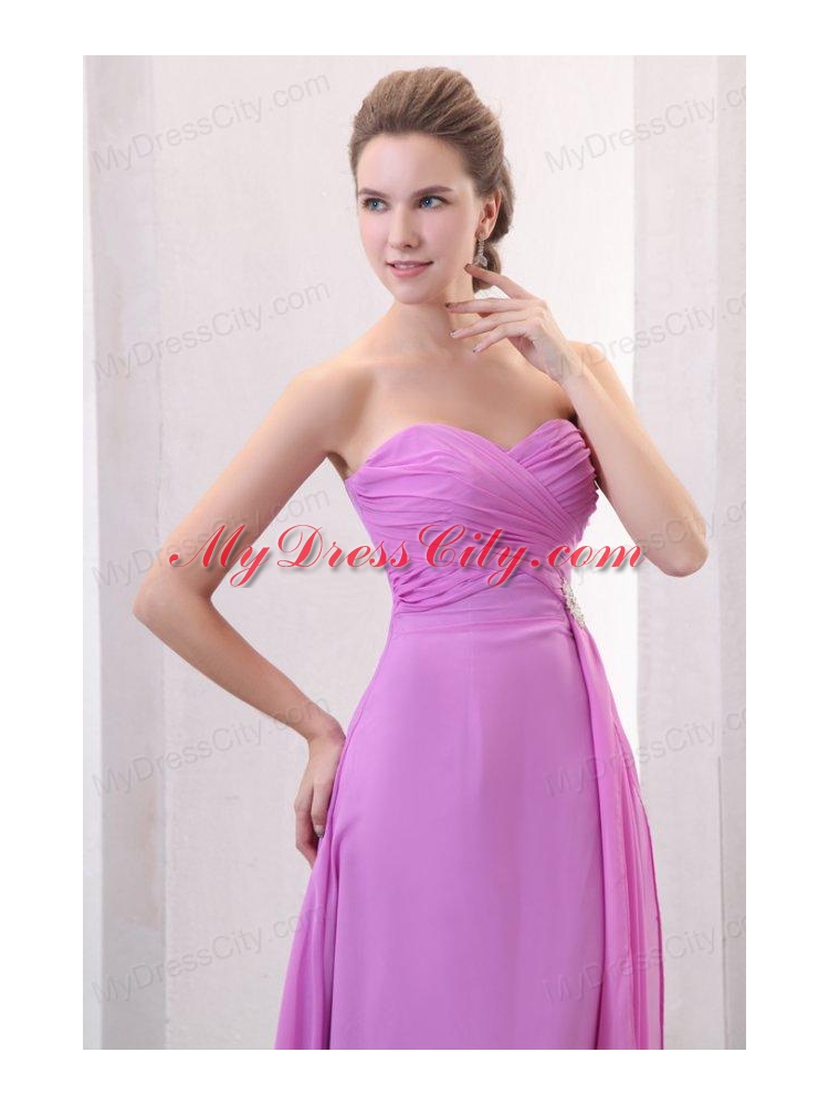 Lilac Empire Sweetheart Ruched Prom Dress with Brush Train