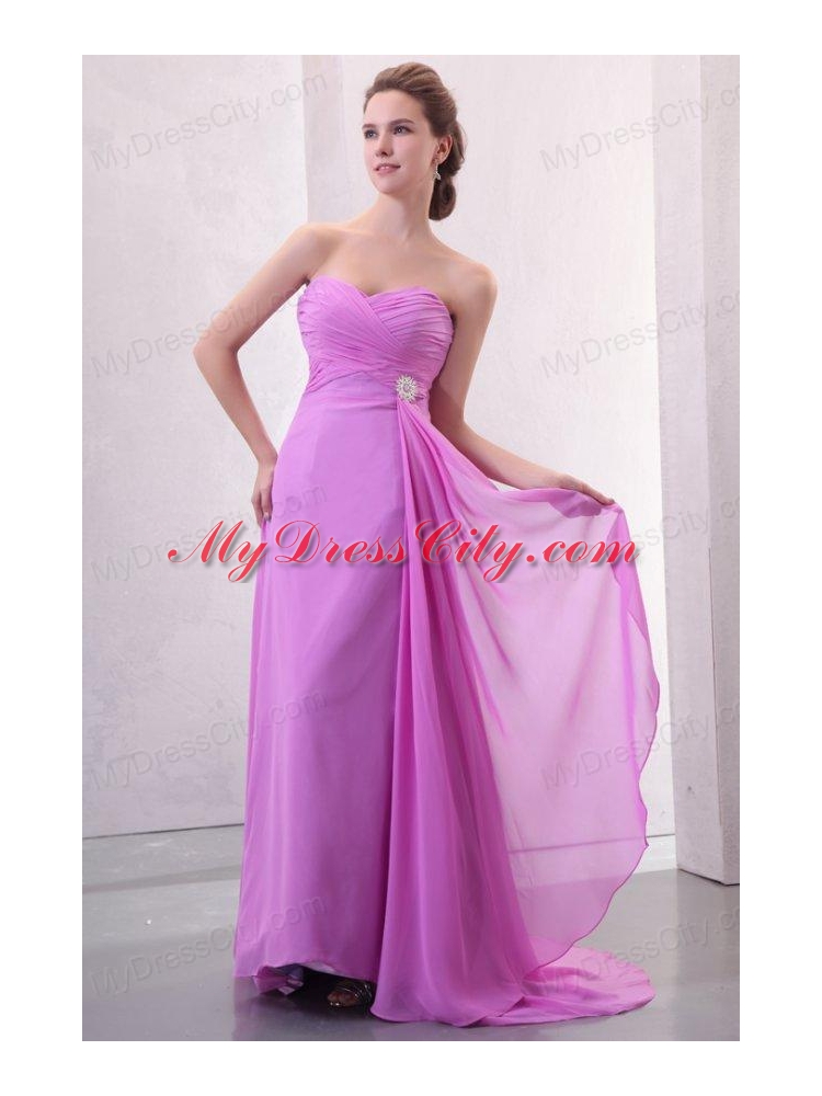 Lilac Empire Sweetheart Ruched Prom Dress with Brush Train