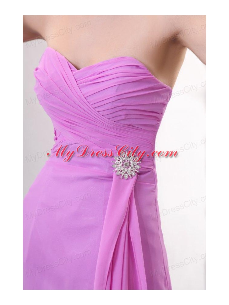 Lilac Empire Sweetheart Ruched Prom Dress with Brush Train