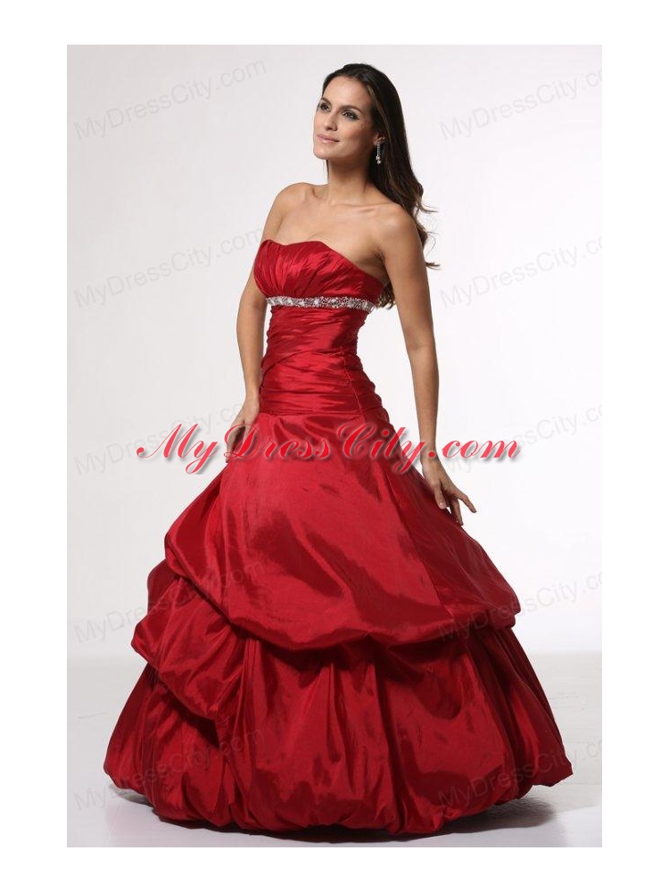 Wine Red Sweetheart Beading Taffeta Quinceanera Dress for Cheap