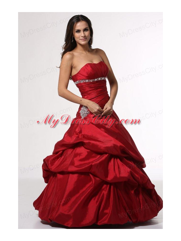 Wine Red Sweetheart Beading Taffeta Quinceanera Dress for Cheap