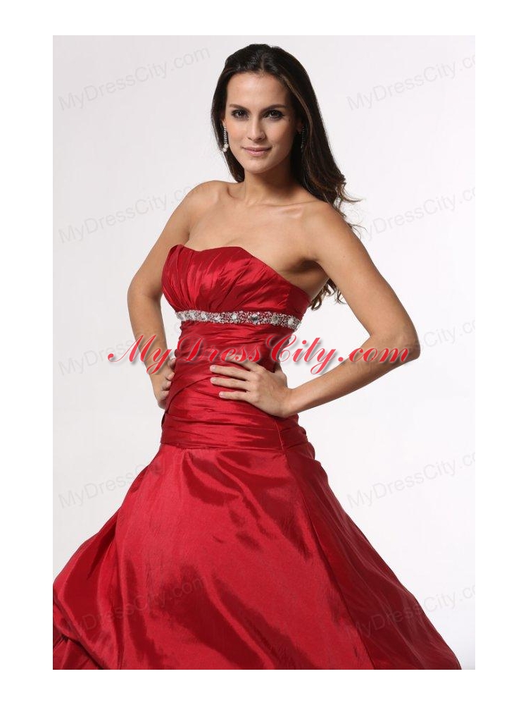 Wine Red Sweetheart Beading Taffeta Quinceanera Dress for Cheap