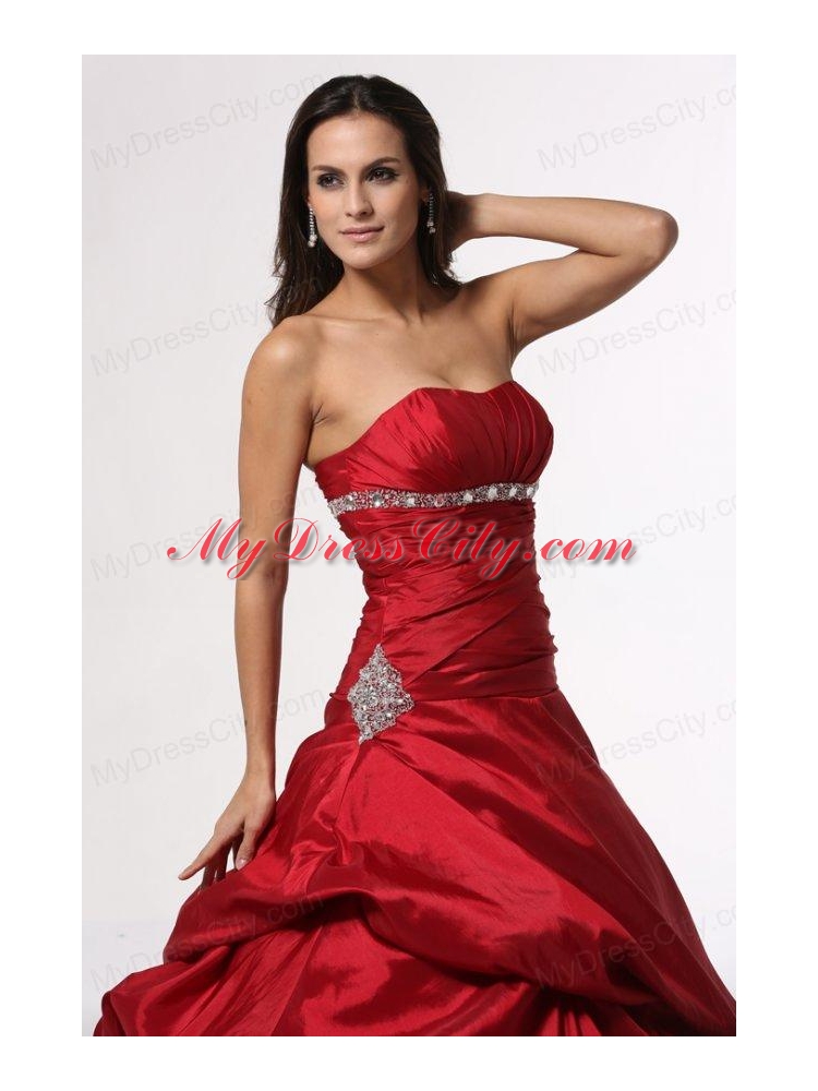 Wine Red Sweetheart Beading Taffeta Quinceanera Dress for Cheap