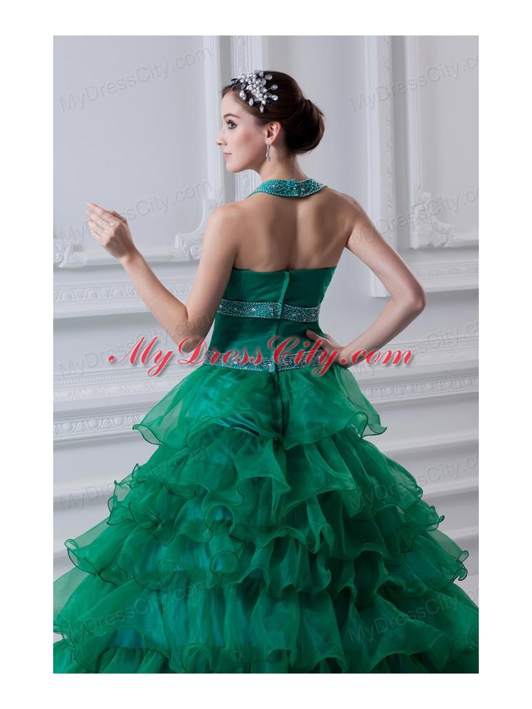 2014 Spring A-line Hater Top Beading and Appliques Green Quinceanera Dress