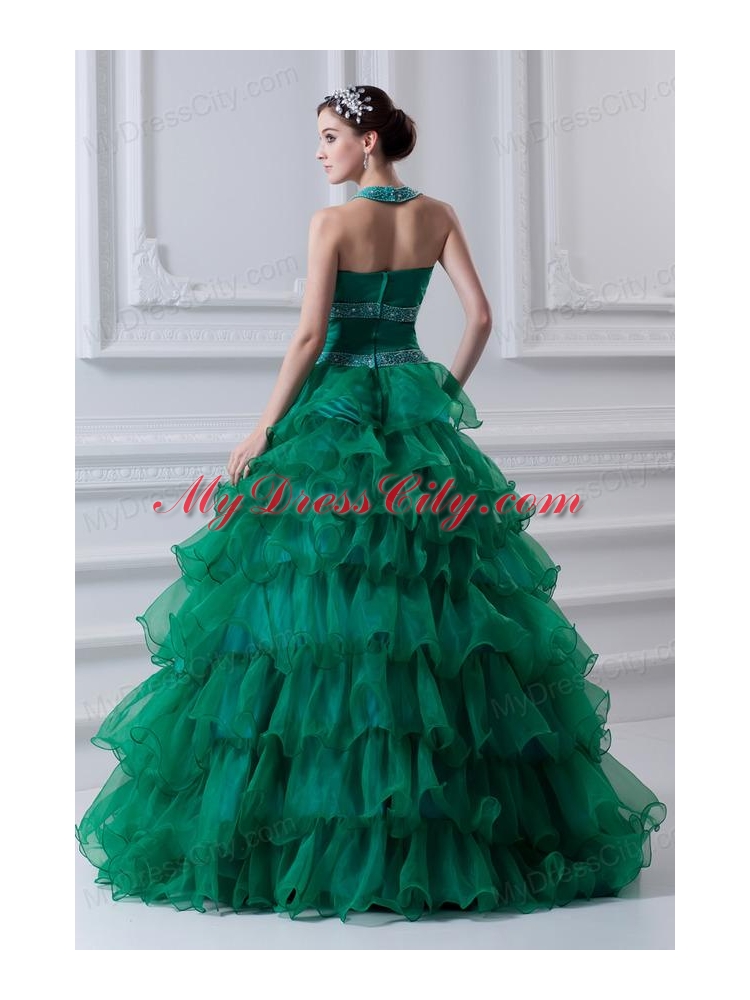 2014 Spring A-line Hater Top Beading and Appliques Green Quinceanera Dress