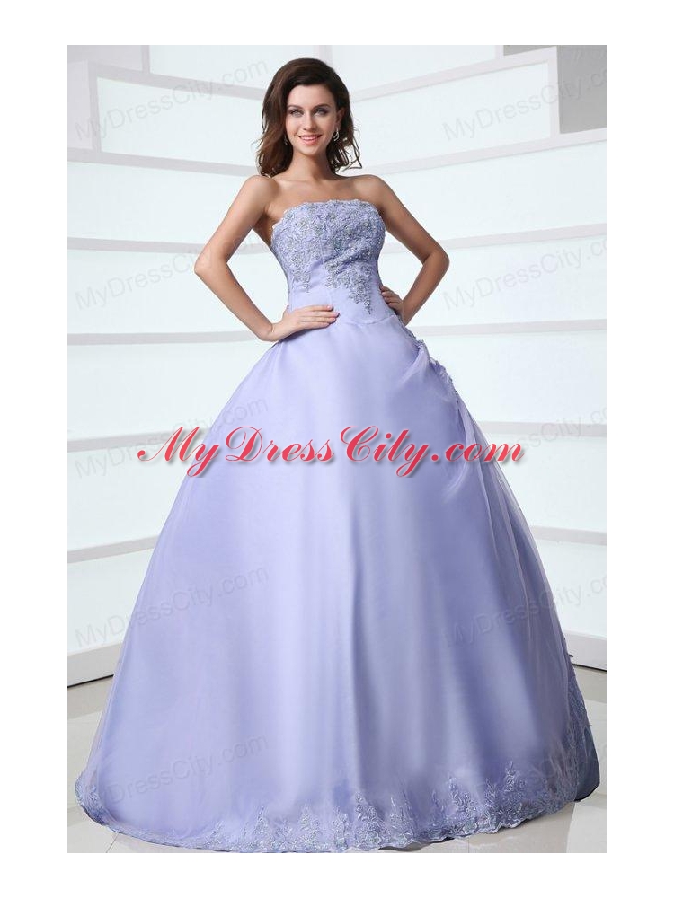 2014 Spring Strapless Appliques Decorate Quinceanera Dress in Lavender