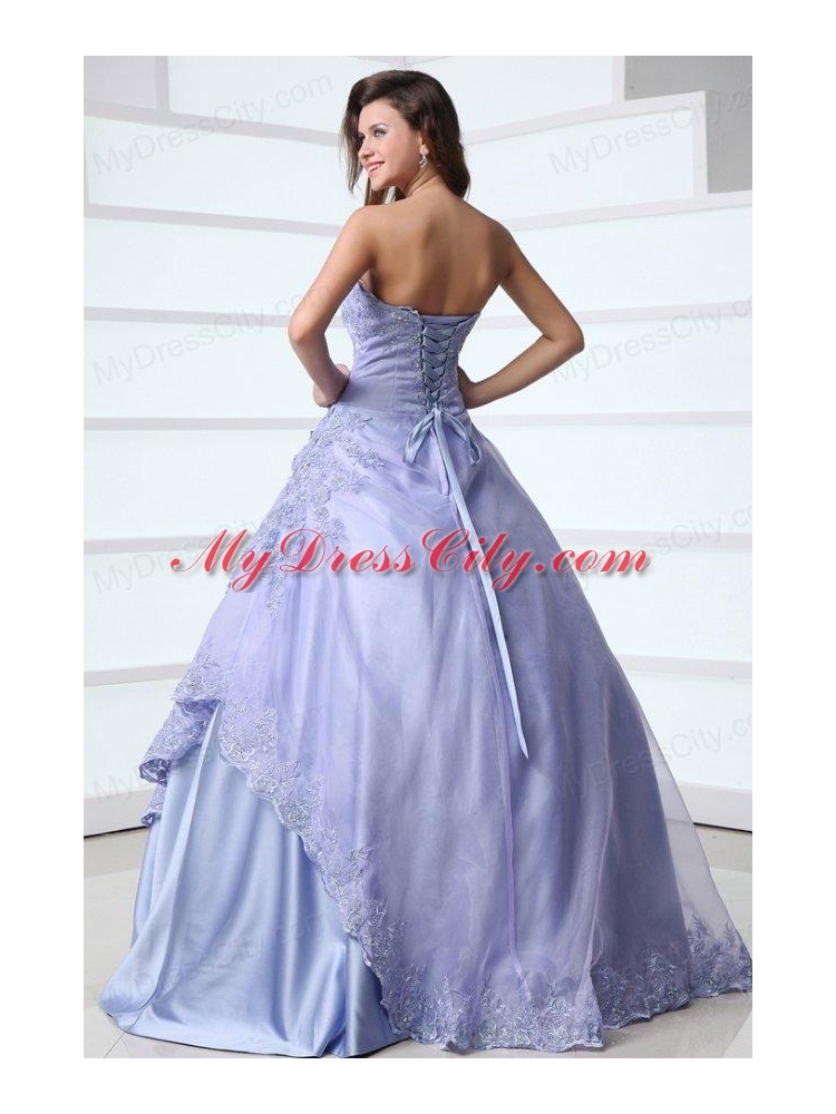 2014 Spring Strapless Appliques Decorate Quinceanera Dress in Lavender