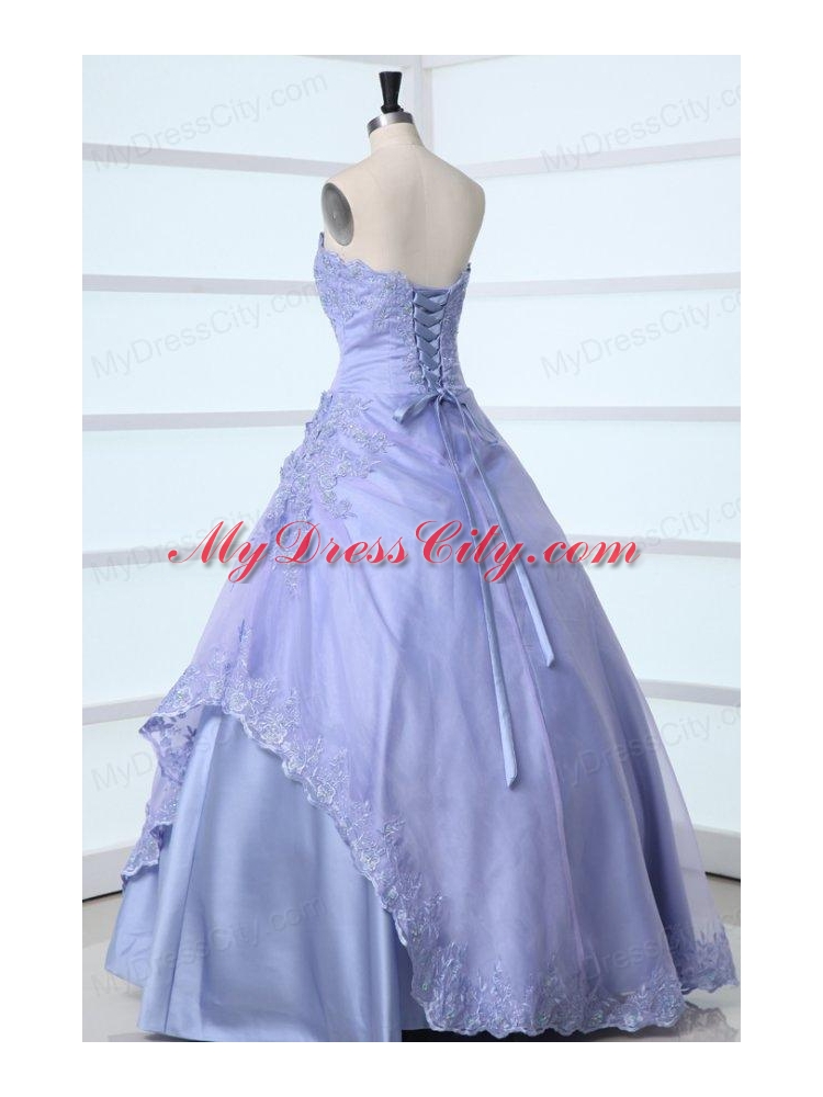 2014 Spring Strapless Appliques Decorate Quinceanera Dress in Lavender