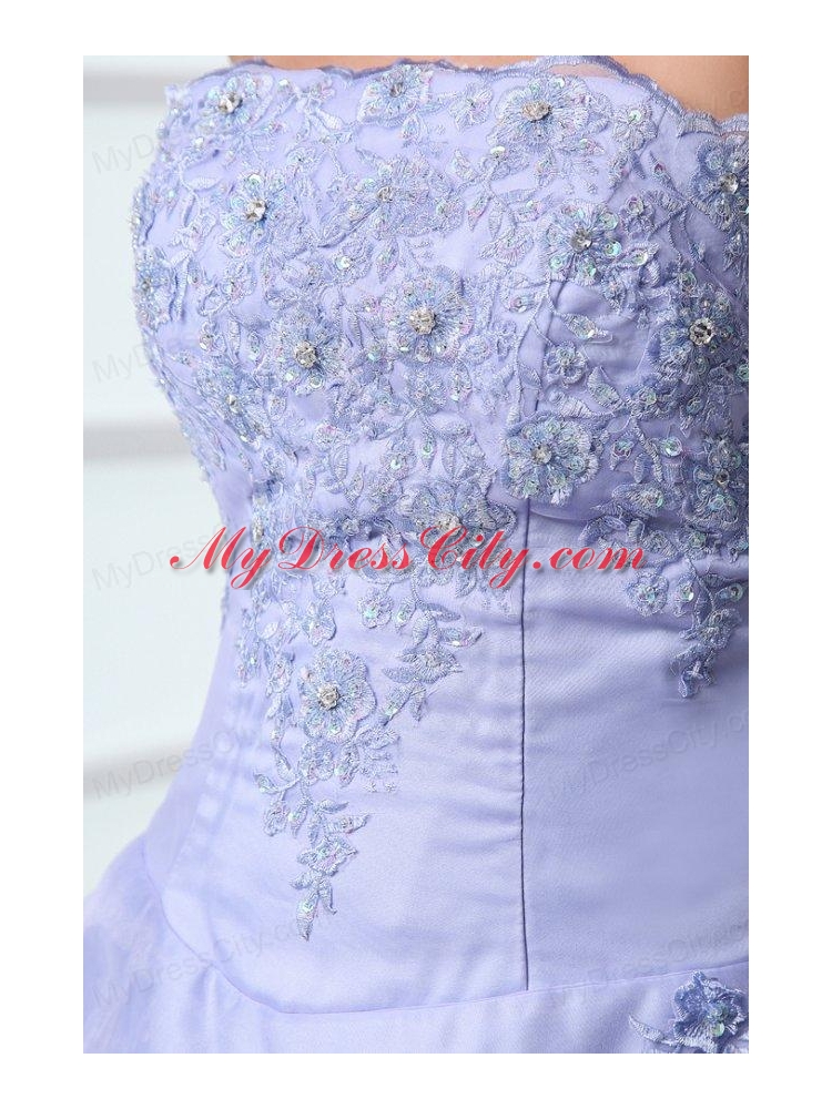 2014 Spring Strapless Appliques Decorate Quinceanera Dress in Lavender