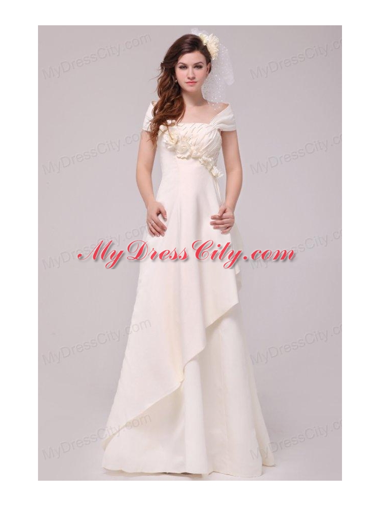 A-line Strapless Hand Made Flowers and Beading Wedding Dress