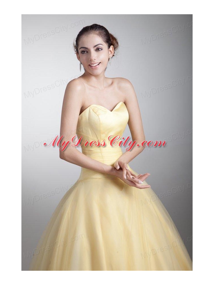 A-line Sweetheart Full Length Ruche Quinceanera Dress in Light Yellow