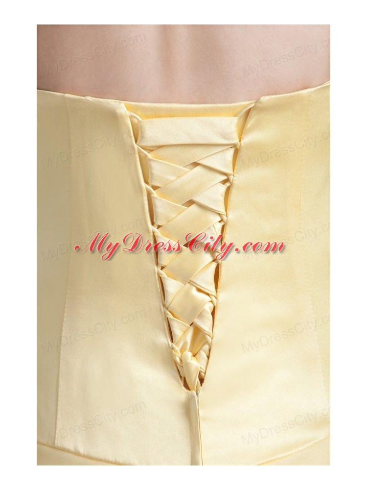 A-line Sweetheart Full Length Ruche Quinceanera Dress in Light Yellow