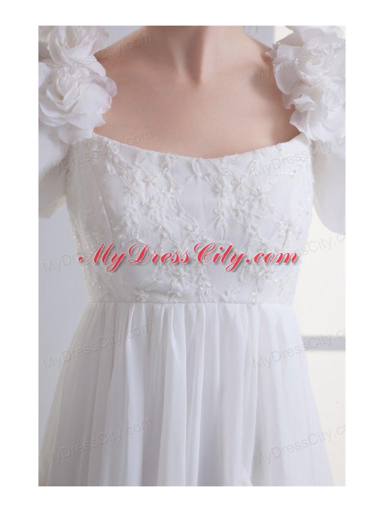 Beautiful Empire Square Court Train Wedding Dress with Flowers