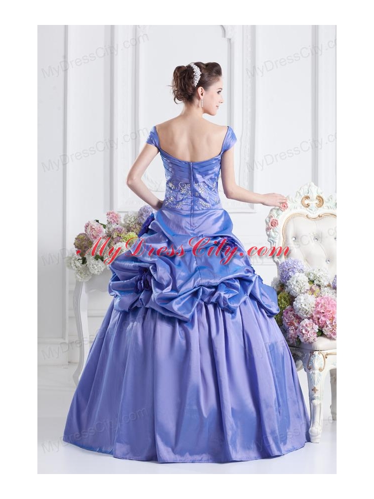 Blue Off The Shoulder Pick-ups Purple Quinceanera Dress with Beading