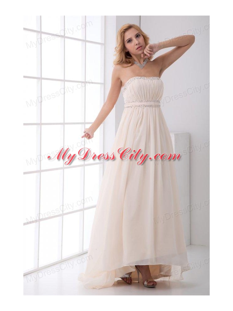 Cheap Empire Strapless Asymmetrical Chmapagne Wedding Dress with Beading