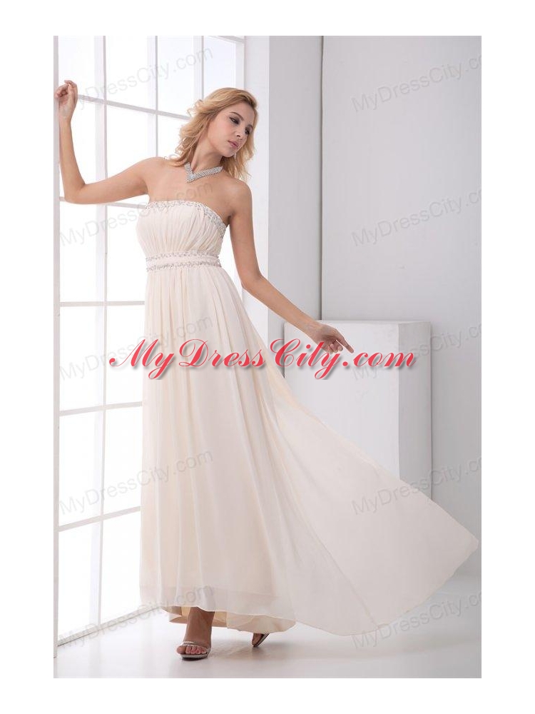 Cheap Empire Strapless Asymmetrical Chmapagne Wedding Dress with Beading