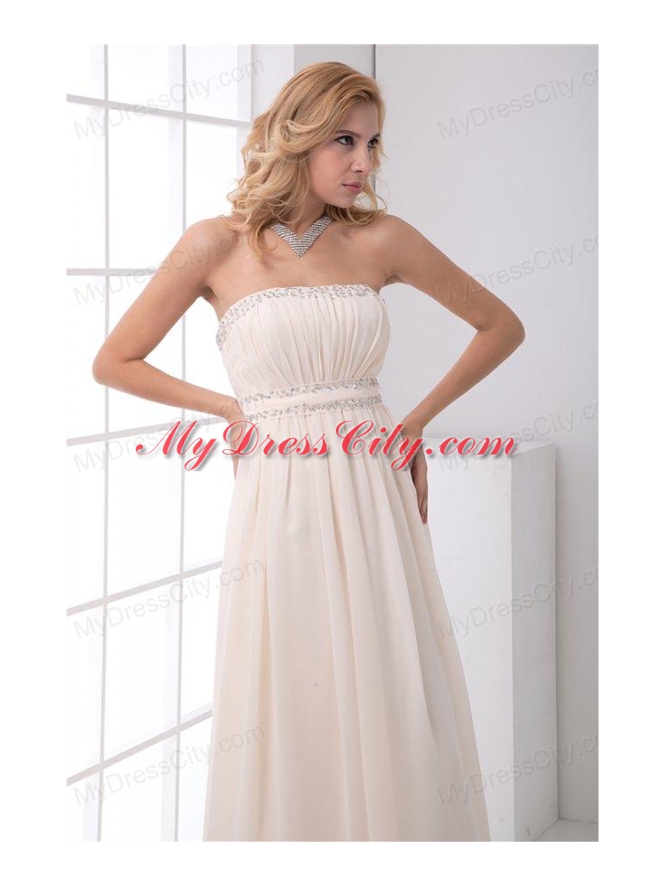 Cheap Empire Strapless Asymmetrical Chmapagne Wedding Dress with Beading