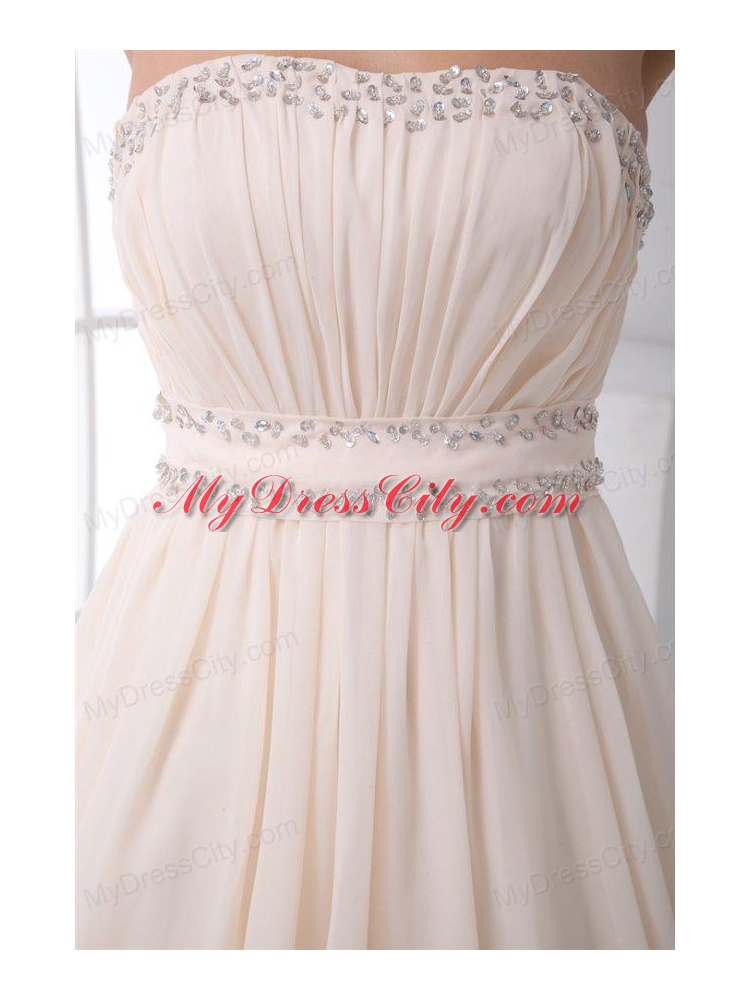 Cheap Empire Strapless Asymmetrical Chmapagne Wedding Dress with Beading