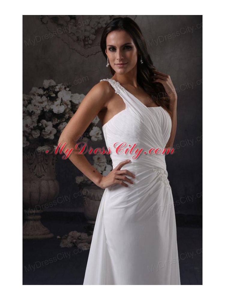 Column One Shoulder Ruching Court Train Chiffon Wedding Dress