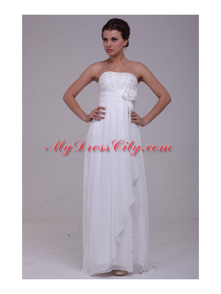 Column Strapless Chiffon Floor-length Beading Wedding Dress