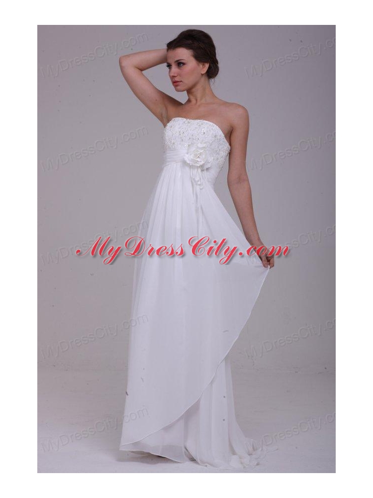 Column Strapless Chiffon Floor-length Beading Wedding Dress