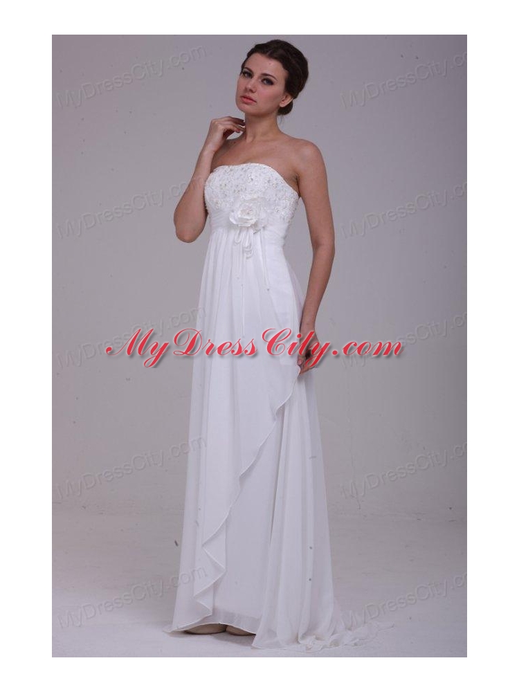 Column Strapless Chiffon Floor-length Beading Wedding Dress