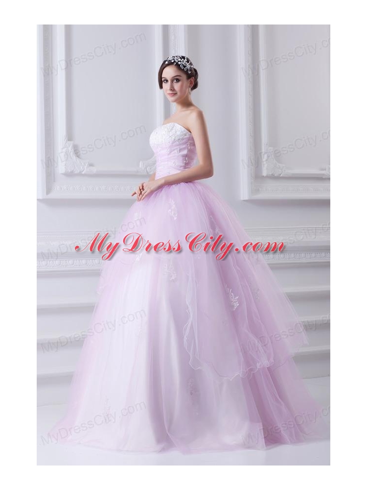 Cute Ball Gown Strapless Beading and Appliques Tulle Baby Pink Quinceanera Dress