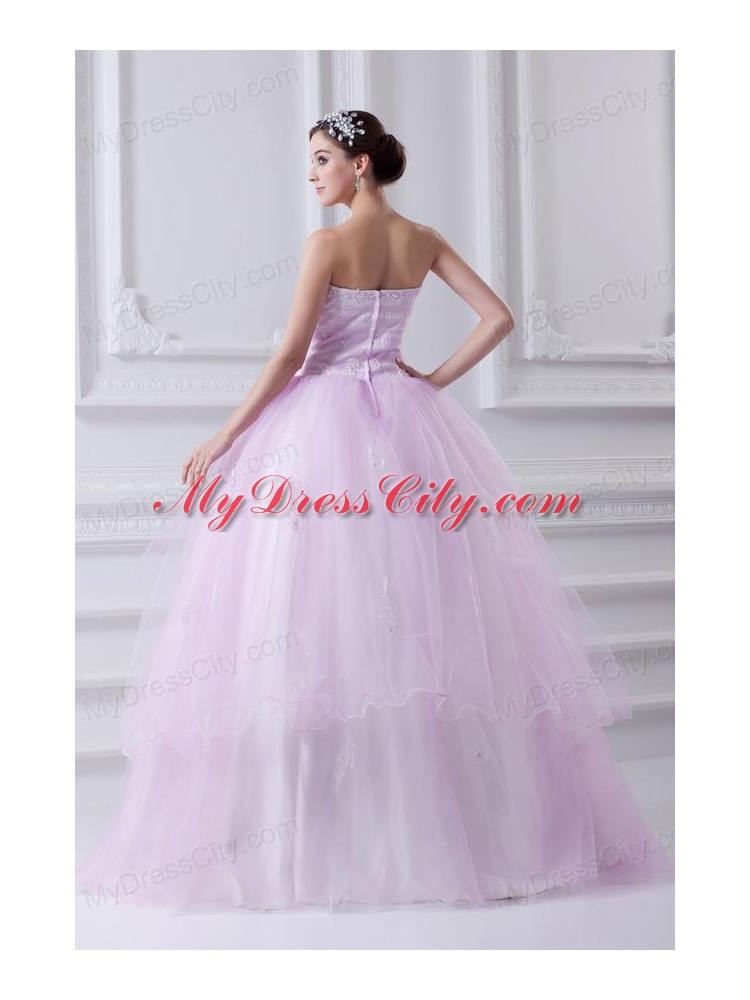 Cute Ball Gown Strapless Beading and Appliques Tulle Baby Pink Quinceanera Dress