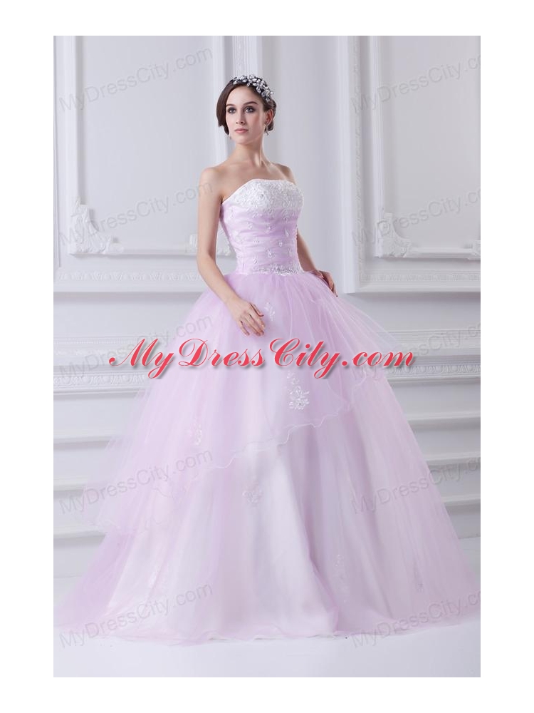 Cute Ball Gown Strapless Beading and Appliques Tulle Baby Pink Quinceanera Dress