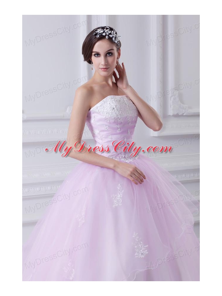 Cute Ball Gown Strapless Beading and Appliques Tulle Baby Pink Quinceanera Dress