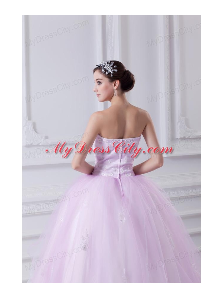 Cute Ball Gown Strapless Beading and Appliques Tulle Baby Pink Quinceanera Dress