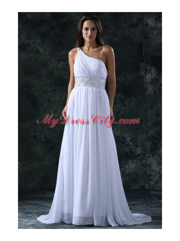 Empire Brush Train Beading Chiffon Zipper Up Wedding Dress